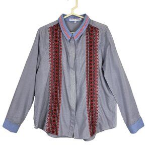 Anthropologie English Factory Shirt Pinstripe Embroidered Detailed Sz M Womens